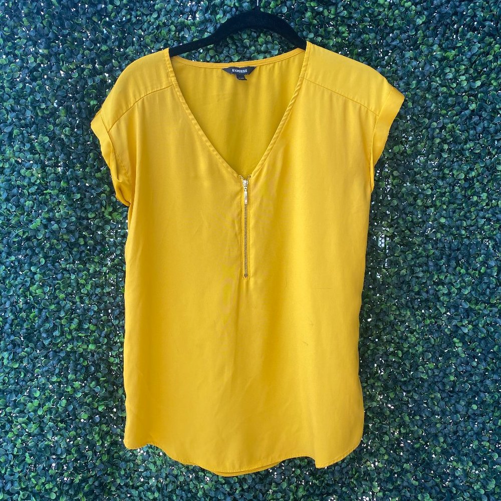 Business Casual Golden Yellow Blouse with Zipper from Express